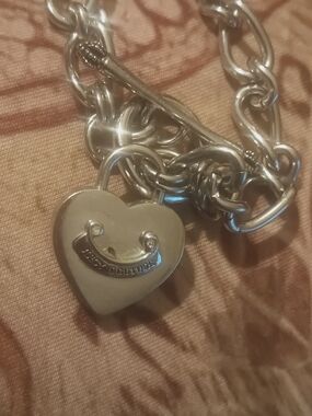 Juicy Couture Heart Padlock Charm Bracelet - Silver Tone